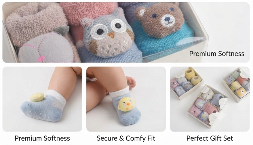 Olecuzi Cute 3D Animal Cartoon Baby Socks Gift Set (Assorted Variety Box)