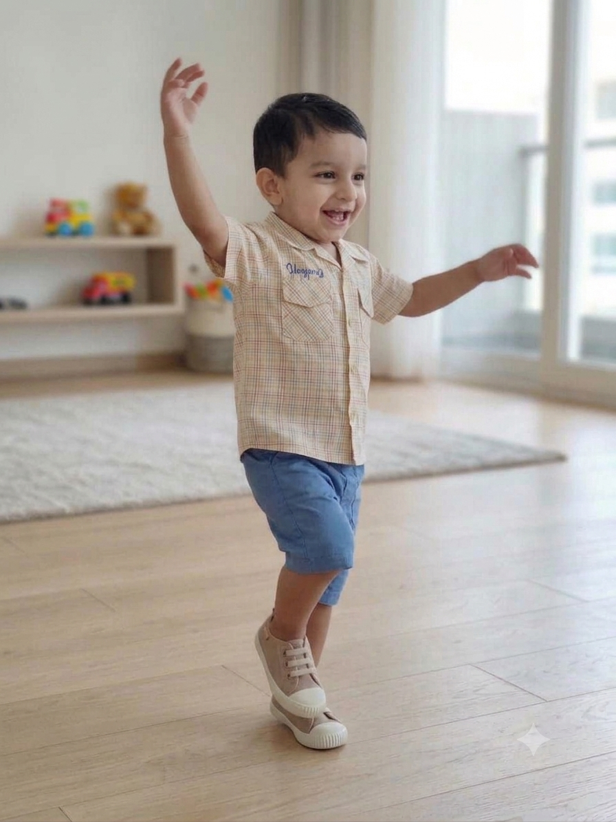 Olecuzi Baby Boys 3-Piece Summer Outfit Set – Plaid Shirt, Yellow Tee & Blue Shorts