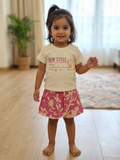 Toddler Girls 2-Piece Summer Outfit – Cream Graphic T-Shirt & Pink Floral Skort Set
