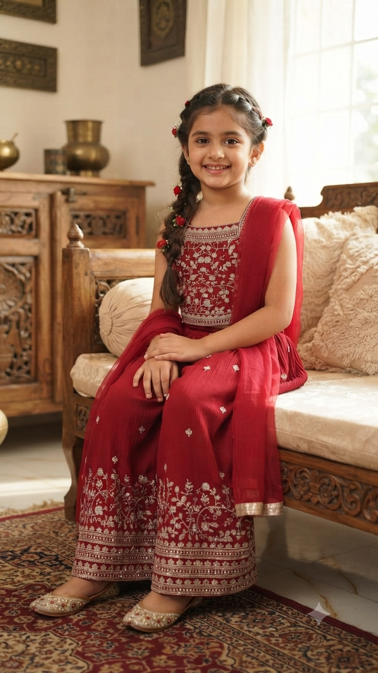 Elegant Maroon Floral Embroidered Co-ord Set with Dupatta