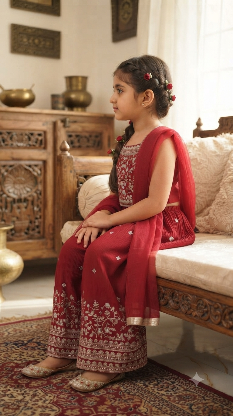 Elegant Maroon Floral Embroidered Co-ord Set with Dupatta