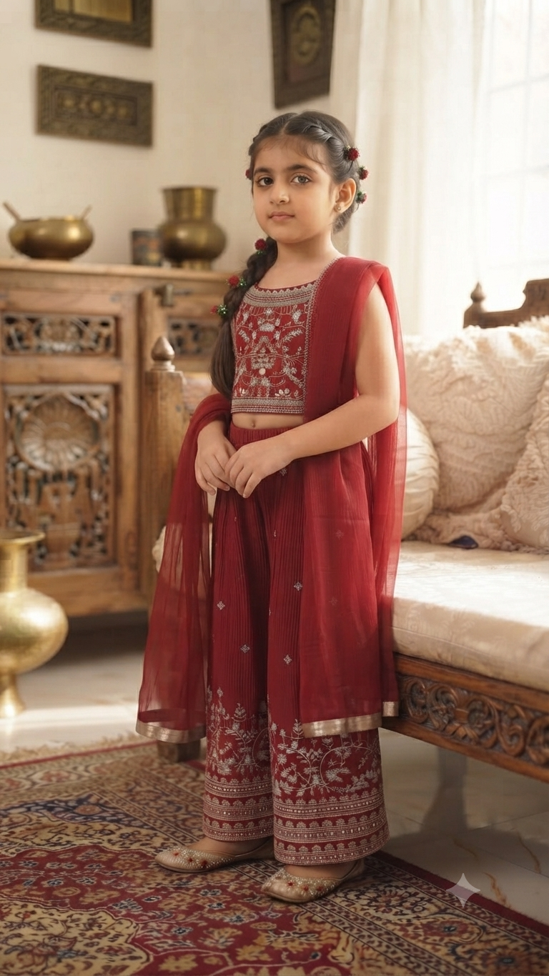 Elegant Maroon Floral Embroidered Co-ord Set with Dupatta