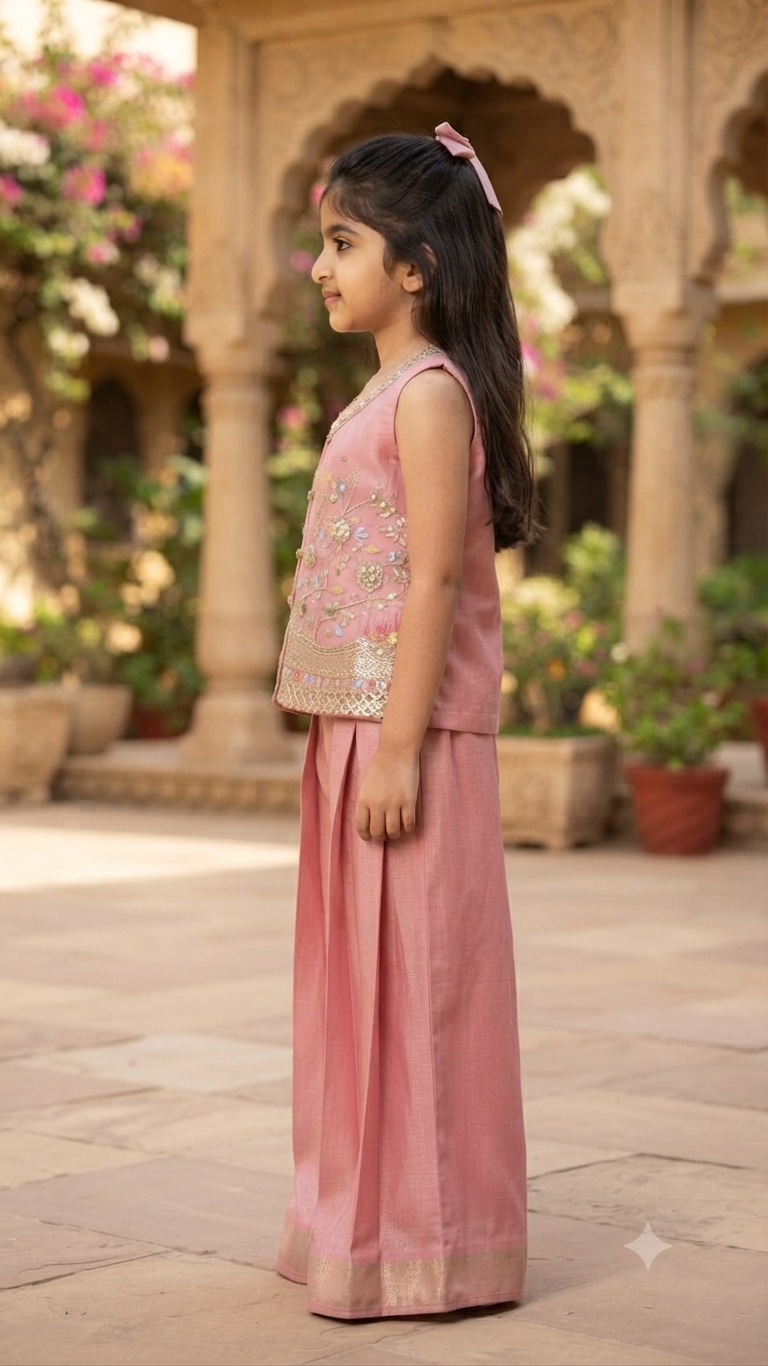 Elegant Pink Embroidered Sharara Set for Girls | Festive Ethnic Wear by Olecuzi