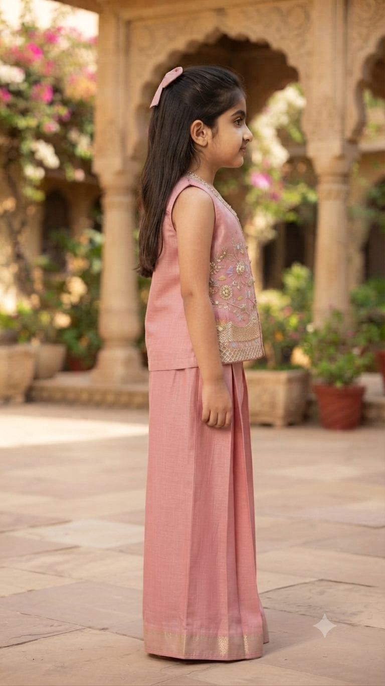 Elegant Pink Embroidered Sharara Set for Girls | Festive Ethnic Wear by Olecuzi