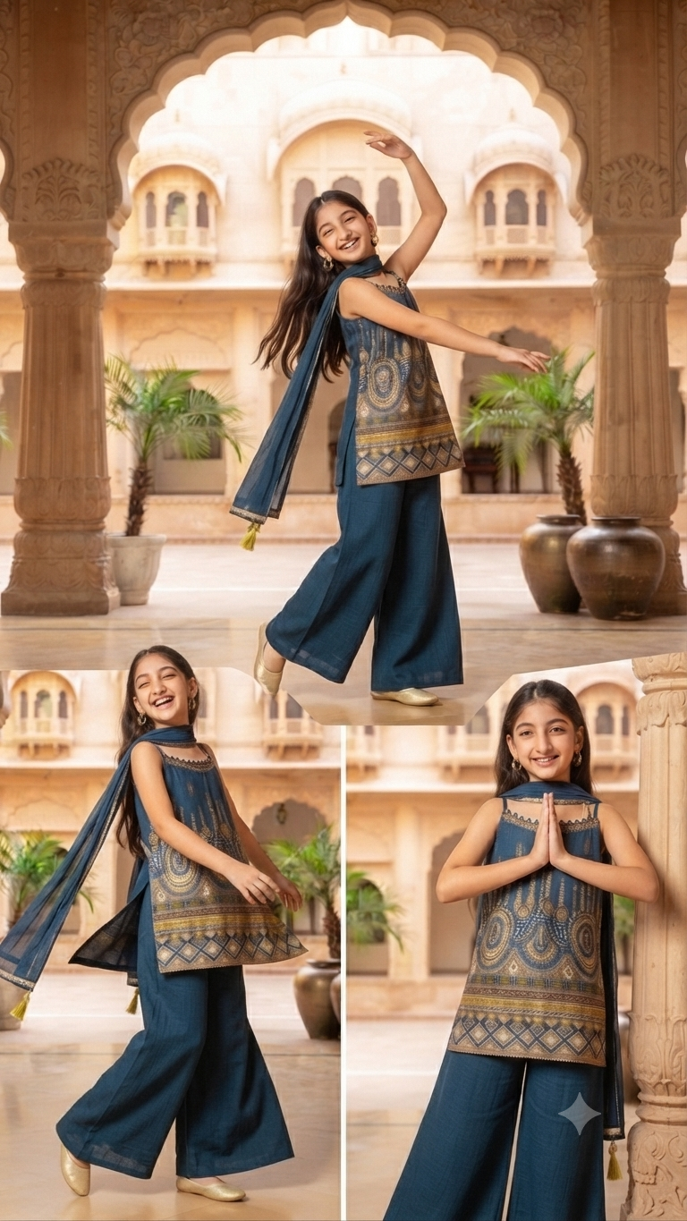 Elegant Royal Blue Ethnic Sharara Set for Girls | Festive Wear for Kids by Olecuzi