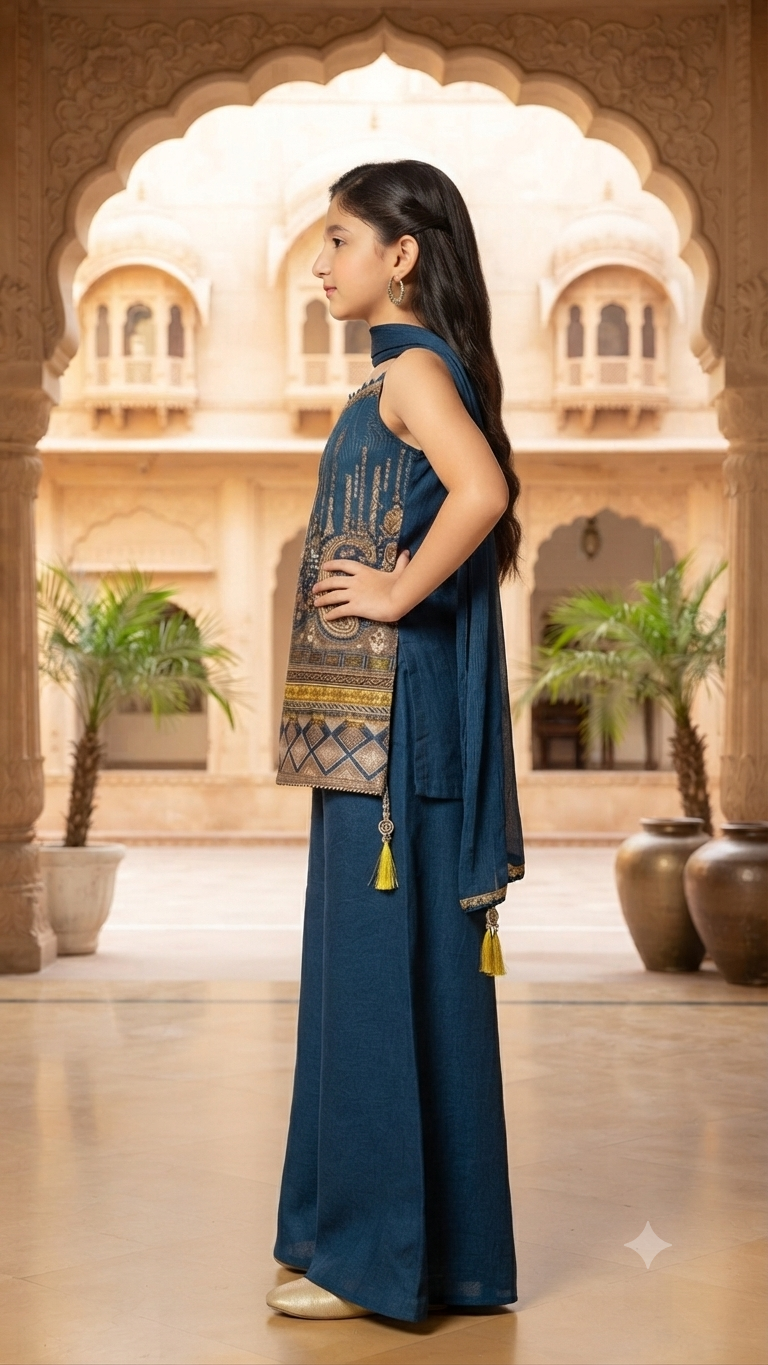 Elegant Royal Blue Ethnic Sharara Set for Girls | Festive Wear for Kids by Olecuzi