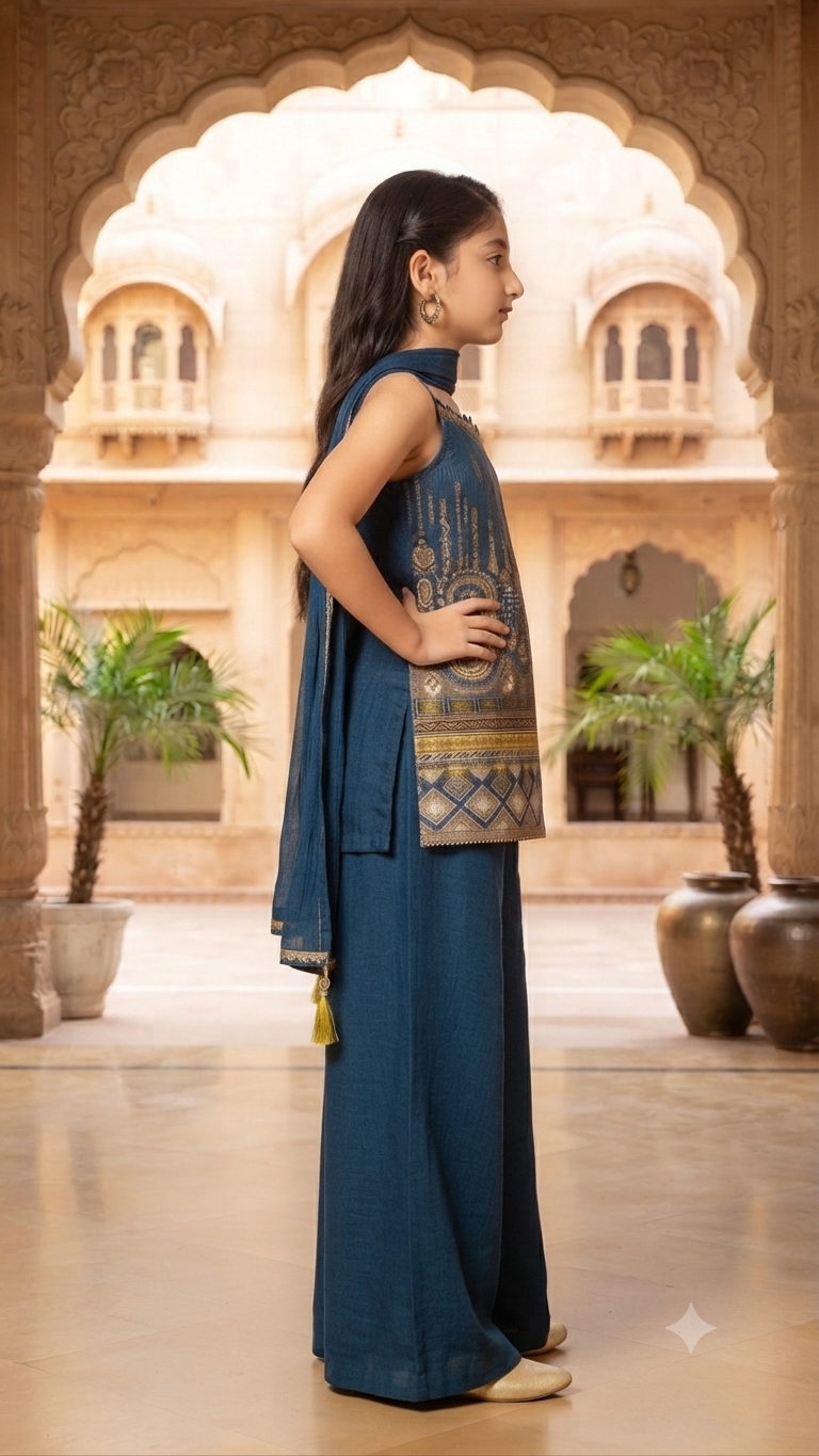 Elegant Royal Blue Ethnic Sharara Set for Girls | Festive Wear for Kids by Olecuzi