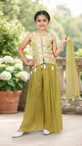 Girls' Trendy Green Ethnic Crop Top Palazzo Set | Festive Wear | Olecuzi