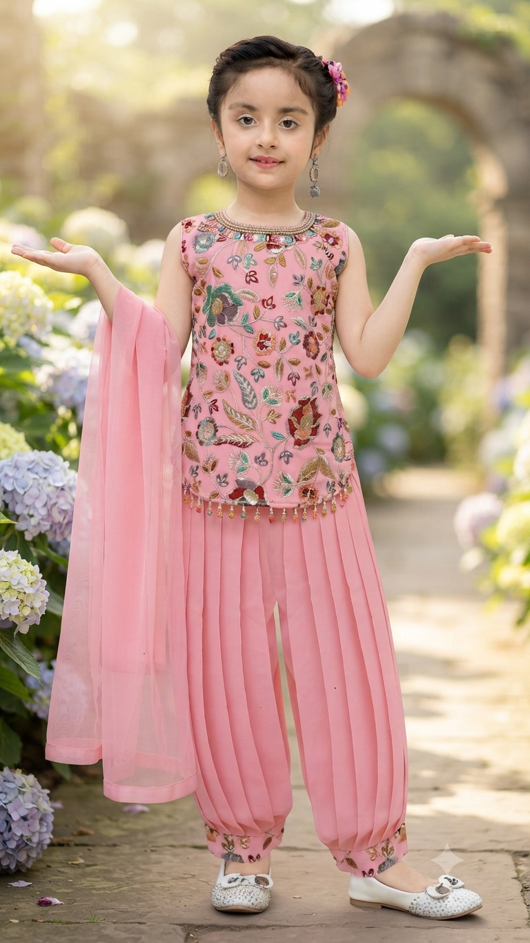 Designer Pink Dhoti Salwar Suit for Girls | Traditional Ethnic Wear | Olecuzi