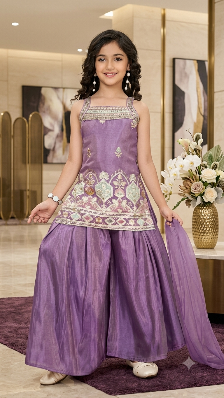 Buy Girls Purple Sharara Suit Online | Kids Ethnic Wear – Olecuzi