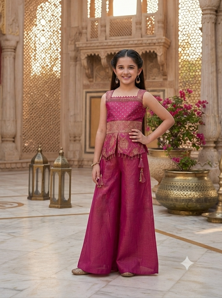 Elegant Ethnic Peplum & Palazzo Set for Girls | Festive Wear | Olecuzi