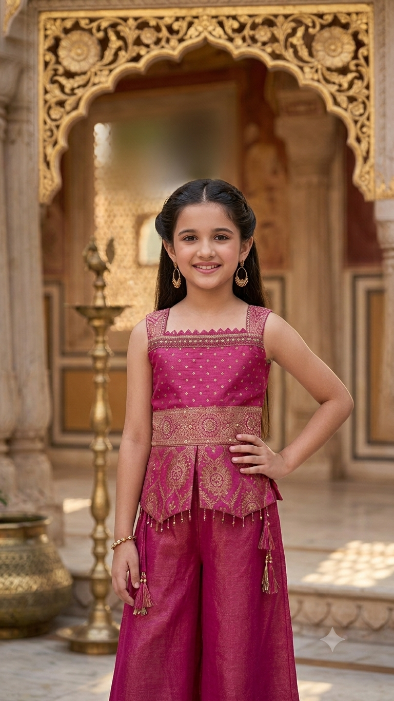 Elegant Ethnic Peplum & Palazzo Set for Girls | Festive Wear | Olecuzi
