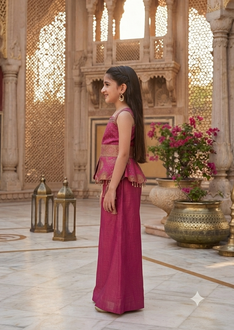 Elegant Ethnic Peplum & Palazzo Set for Girls | Festive Wear | Olecuzi
