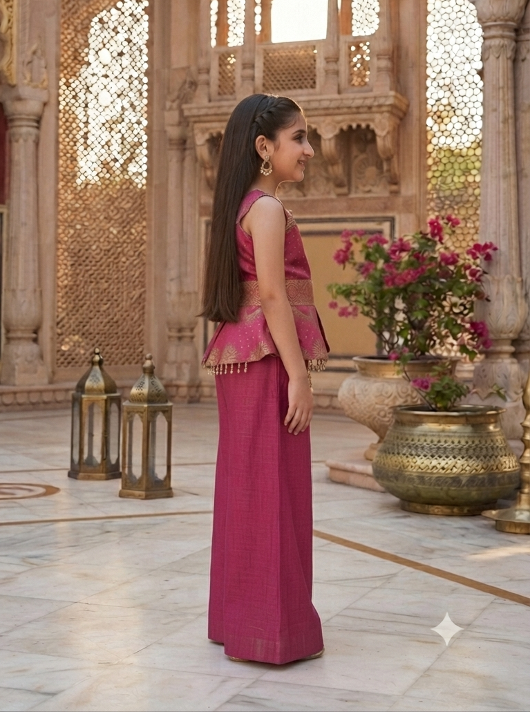 Elegant Ethnic Peplum & Palazzo Set for Girls | Festive Wear | Olecuzi