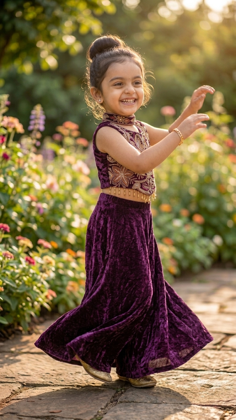 Girls Designer Purple Choli with Zari Work Top and Plazzo | Olecuzi