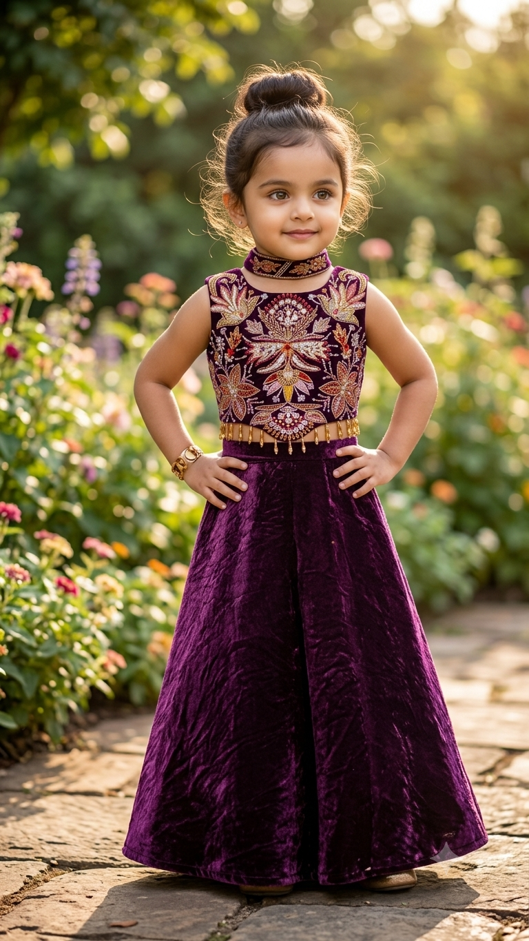 Girls Designer Purple Choli with Zari Work Top and Plazzo | Olecuzi