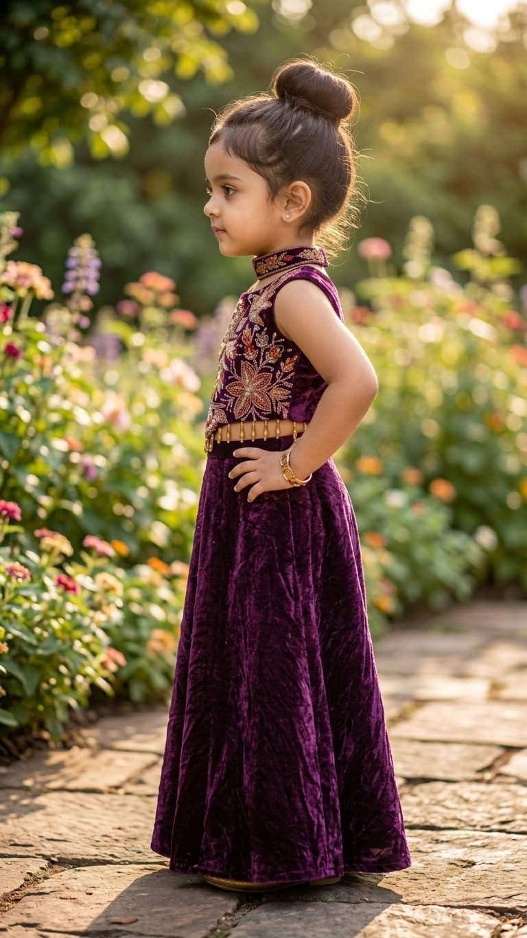 Girls Designer Purple Choli with Zari Work Top and Plazzo | Olecuzi