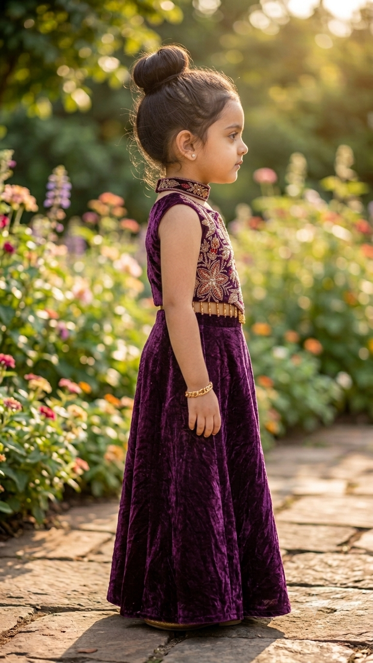 Girls Designer Purple Choli with Zari Work Top and Plazzo | Olecuzi