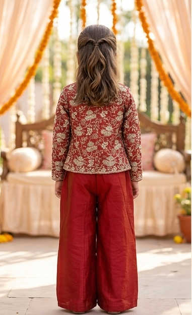 Red Embroidered Ethnic Co-ord Set for Girls | Festive Wear | Olecuzi