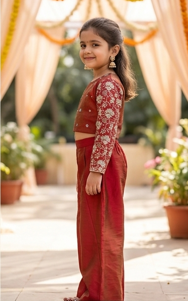 Red Embroidered Ethnic Co-ord Set for Girls | Festive Wear | Olecuzi