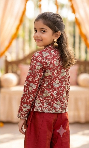 Red Embroidered Ethnic Co-ord Set for Girls | Festive Wear | Olecuzi