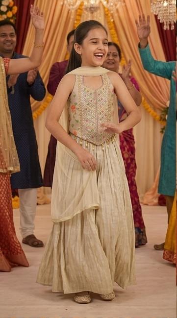 Olecuzi Girls Ethnic Embroidered Crop Top and Lehenga Set with Dupatta