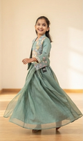 Olecuzi Girls Sage Green Embroidered Jacket & Drape Skirt Set