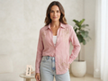 Women's Pink Embroidered Cotton Long-Sleeve Shirt