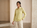 Pastel Yellow Embroidered Linen-Blend Shirt | Elegant Casual Top