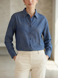 Women's Blue Embellished Denim-Look Shirt