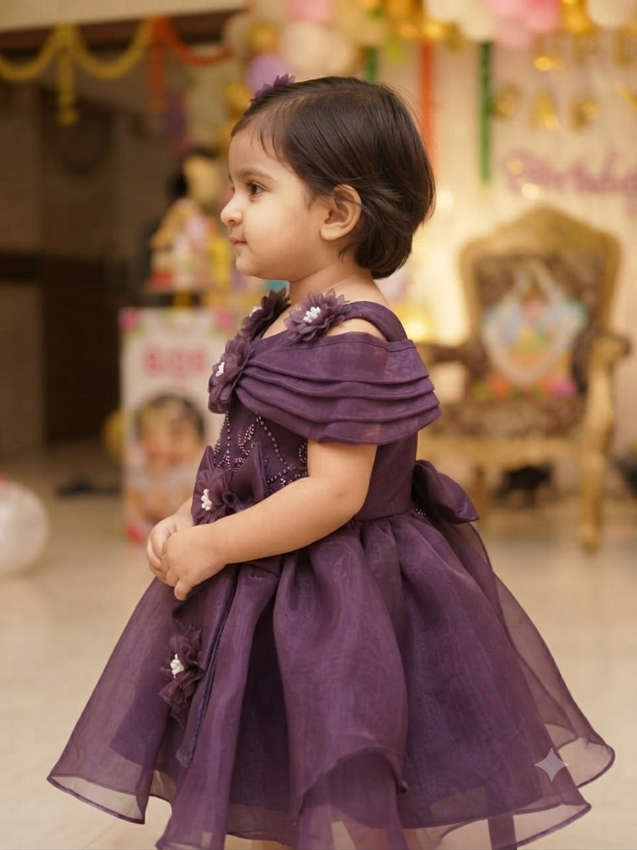 Teal Blue Off-Shoulder Embroidered Party Frock for Girls | Olecuzi