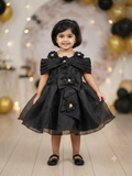 Elegant Black Floral Off-Shoulder Party Frock for Girls | Olecuzi