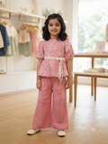 Girls Pink Embroidered Top & Trouser Set