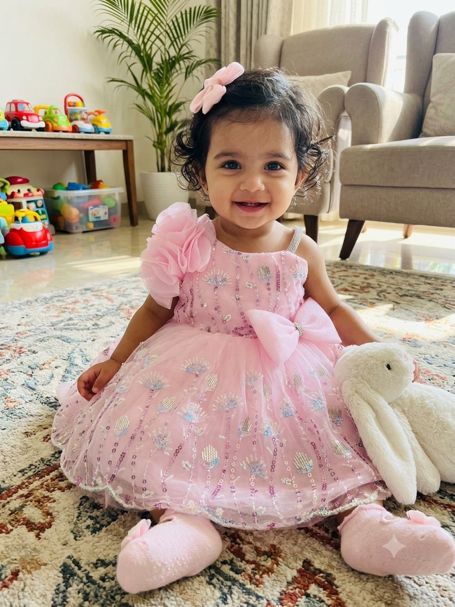 Girls Pink Sequined Party Frock