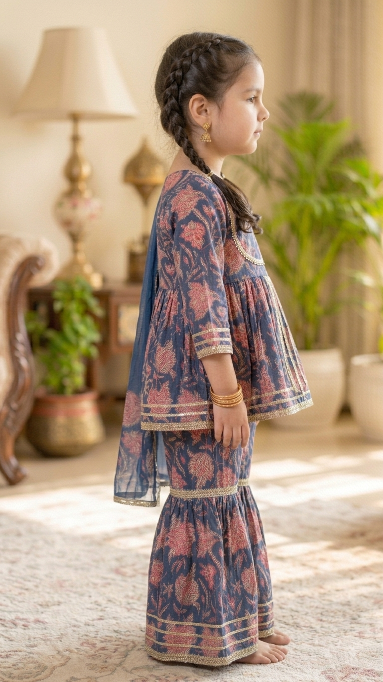 Floral Printed Kurta Sharara Set with Dupatta for Girls