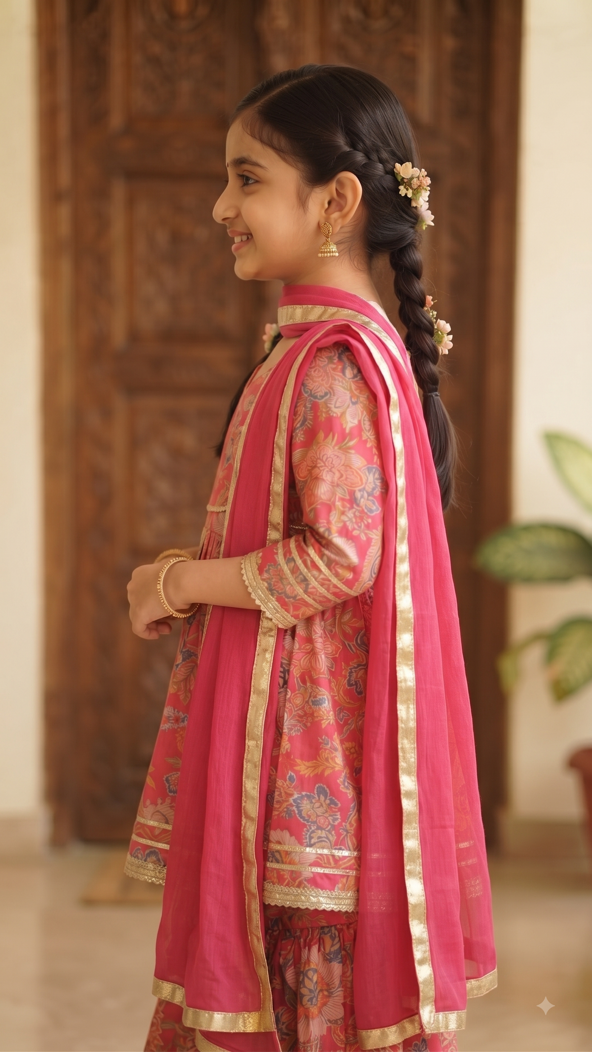 Olecuzi Designer Floral Print Kurti with Sharara and Dupatta Set for Girls