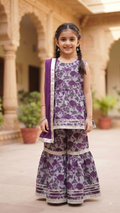 Purple Floral Peplum Sharara Set for Girls