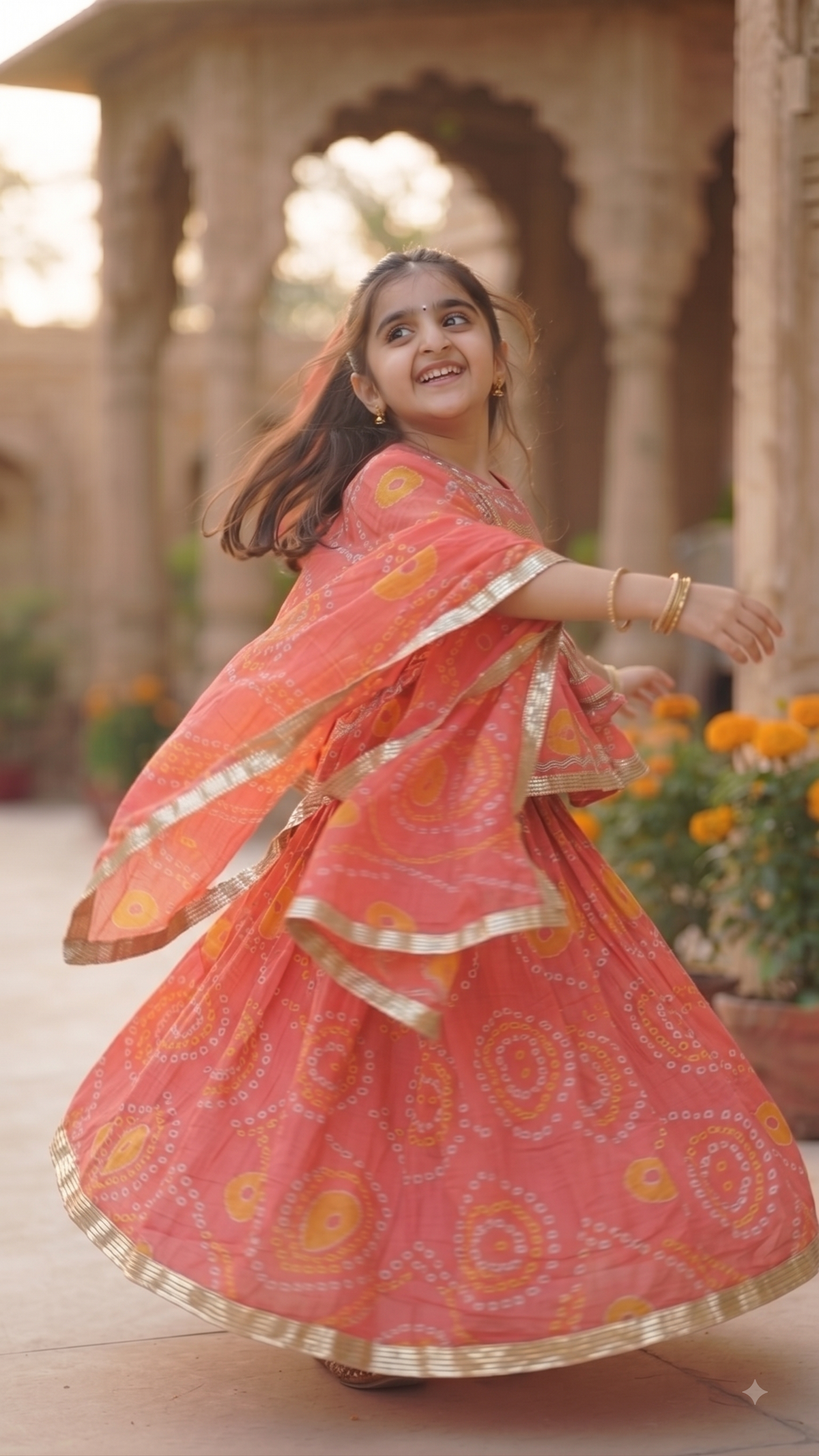 Olecuzi Cute Red Bandhani Print Lehenga Choli Set for Girls