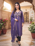 Elegant Purple Embroidered Kurti Set with Dupatta | Olecuzi