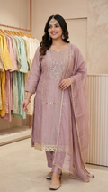 Mauve Embroidered Kurta Set with Dupatta