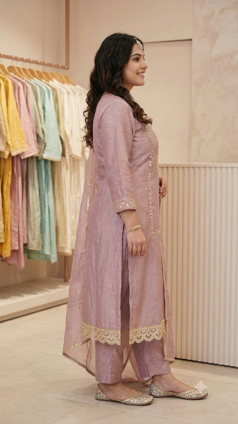 Mauve Embroidered Kurta Set with Dupatta