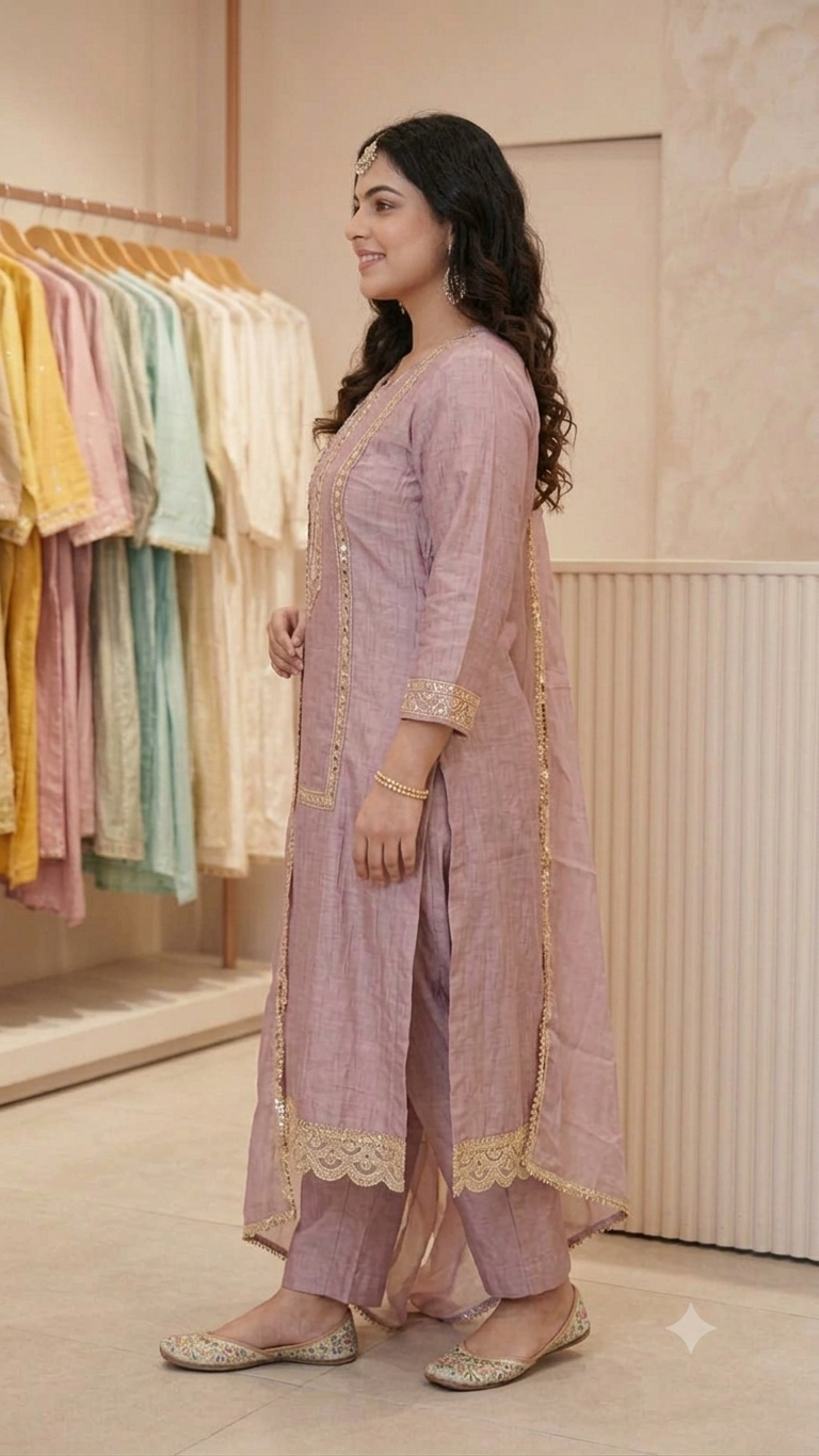 Mauve Embroidered Kurta Set with Dupatta