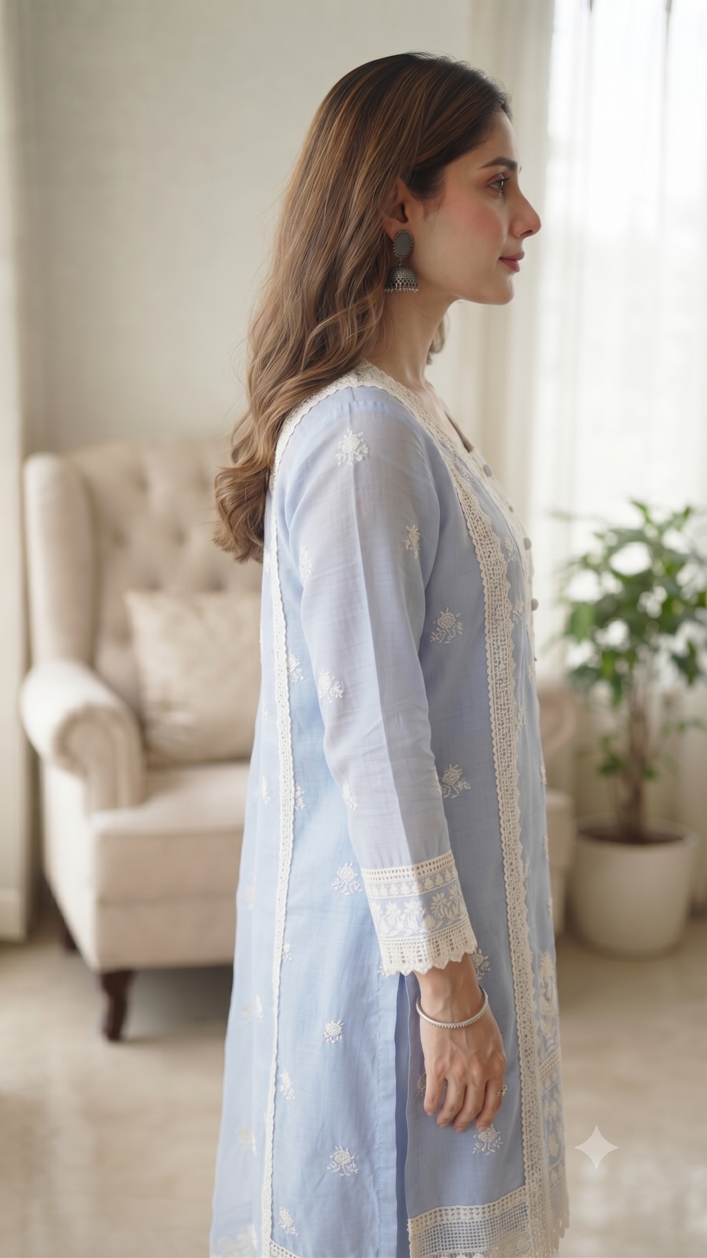 Pastel Blue Mul Chanderi Silk Suit with Delicate White Embroidery