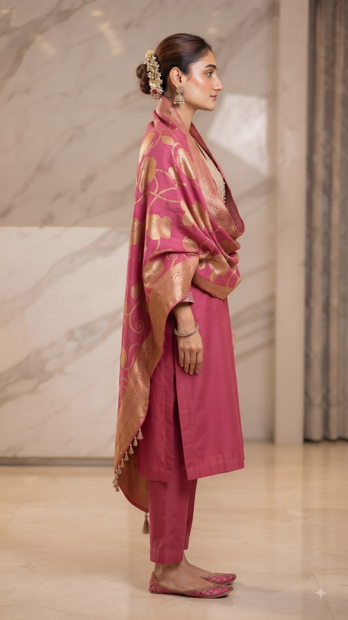 Elegant Rani Pink Banarasi Jacquard Suit Set