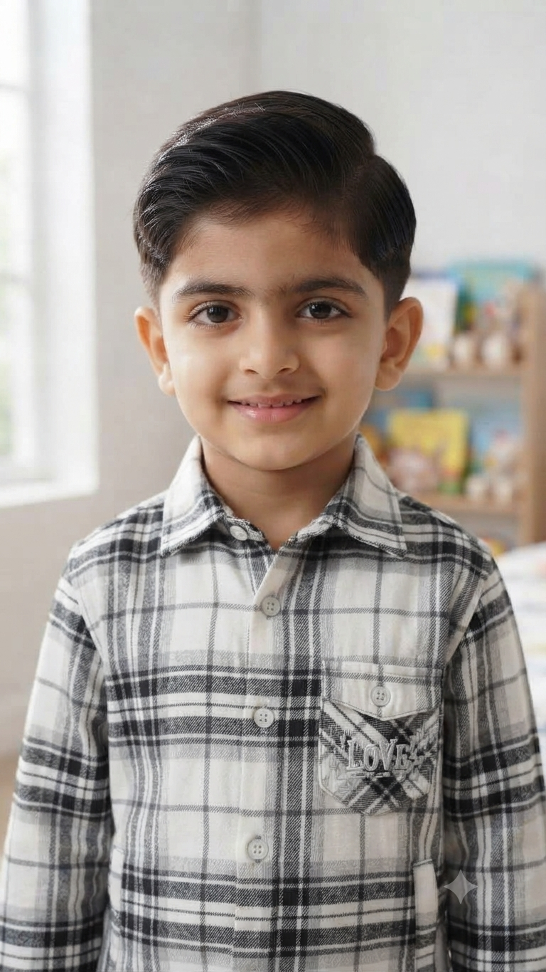 Boys' Black and White Plaid Button-Down Shirt