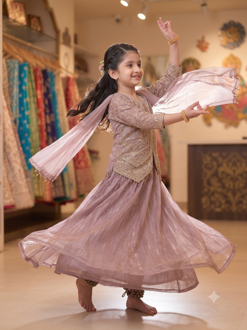 Girls Dusty Lavender Embellished Jacket & Sharara Set