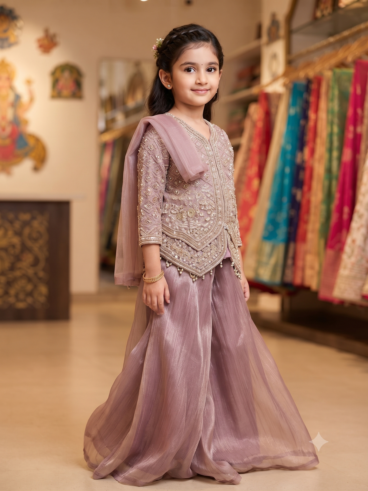 Girls Dusty Lavender Embellished Jacket & Sharara Set