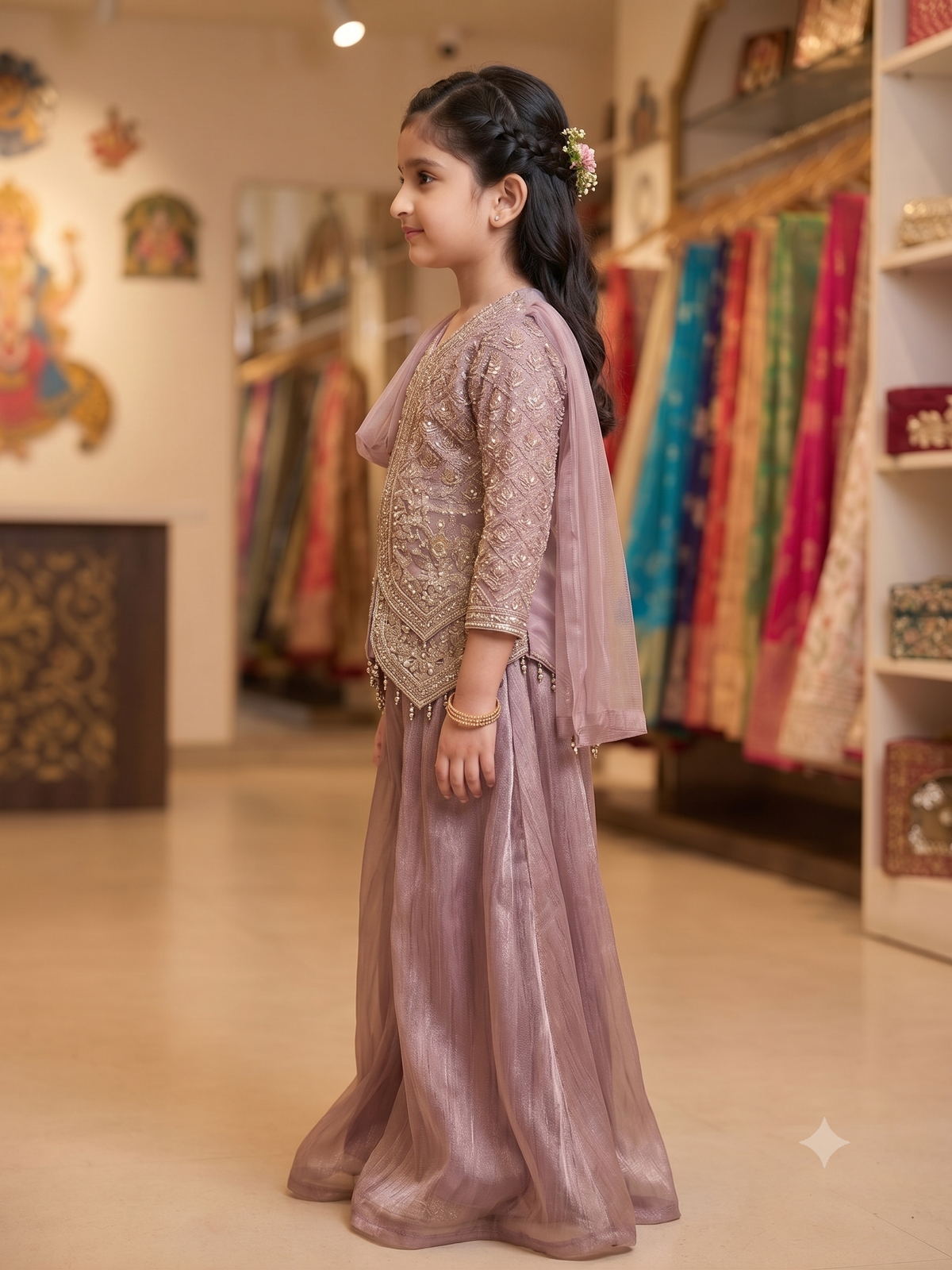 Girls Dusty Lavender Embellished Jacket & Sharara Set