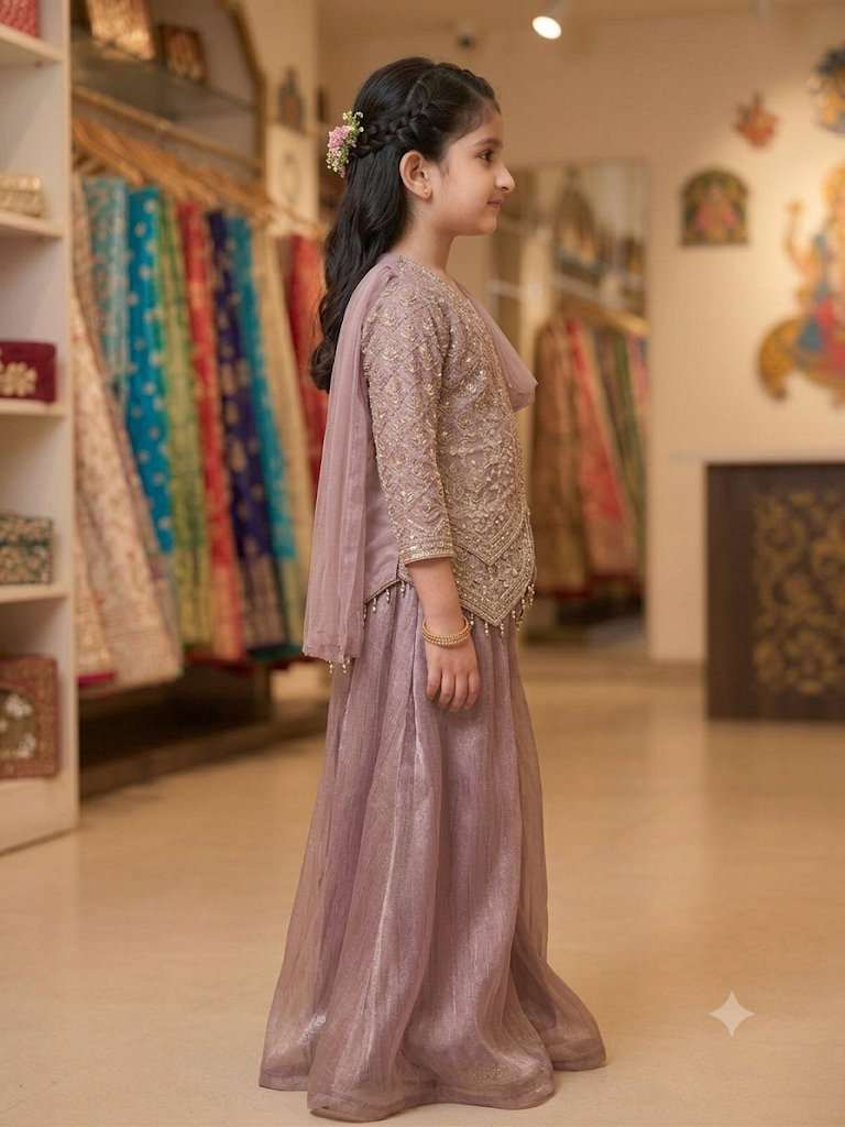 Girls Dusty Lavender Embellished Jacket & Sharara Set