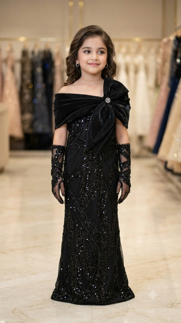 Midnight  Sequin Mermaid  Gown with Gloves